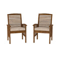 Modern 2 Piece Slat Back Patio Chairs With Cushions Dark Brown Dark Brown Polyester Acacia Wood