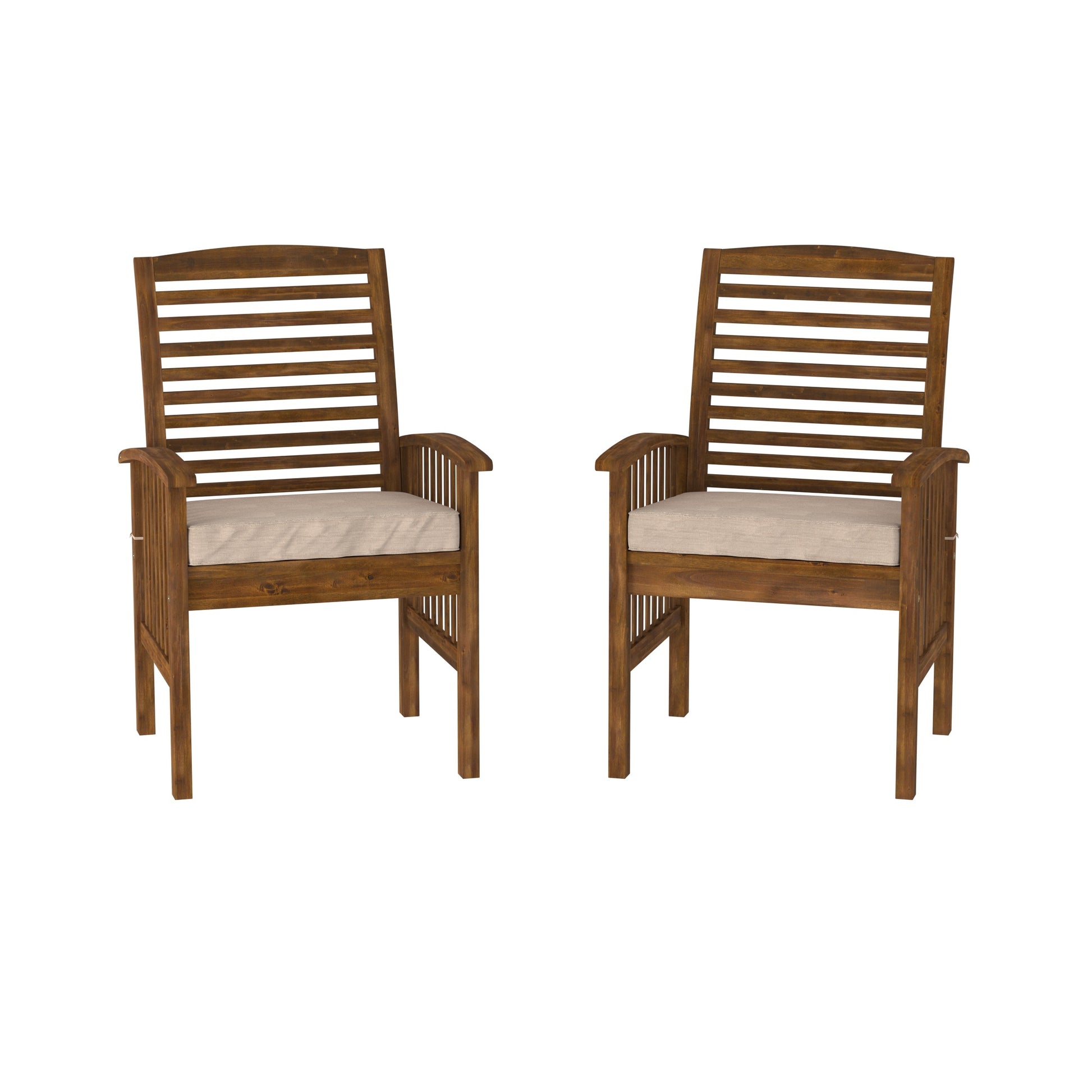 Modern 2 Piece Slat Back Patio Chairs With Cushions Dark Brown Dark Brown Polyester Acacia Wood