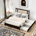 Queen Size Wooden Rattan Platform Bed, With 2 Big Drawers, T Size Trundle, Espresso Queen Espresso Plywood