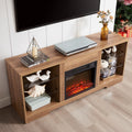 Tv Stand Electric Fireplace Glass Shelves, 3D Fireplace Tv Stand With Led Lights Wood With Usb Charging Outlet Modern Television Table Center For Tv Up To 62