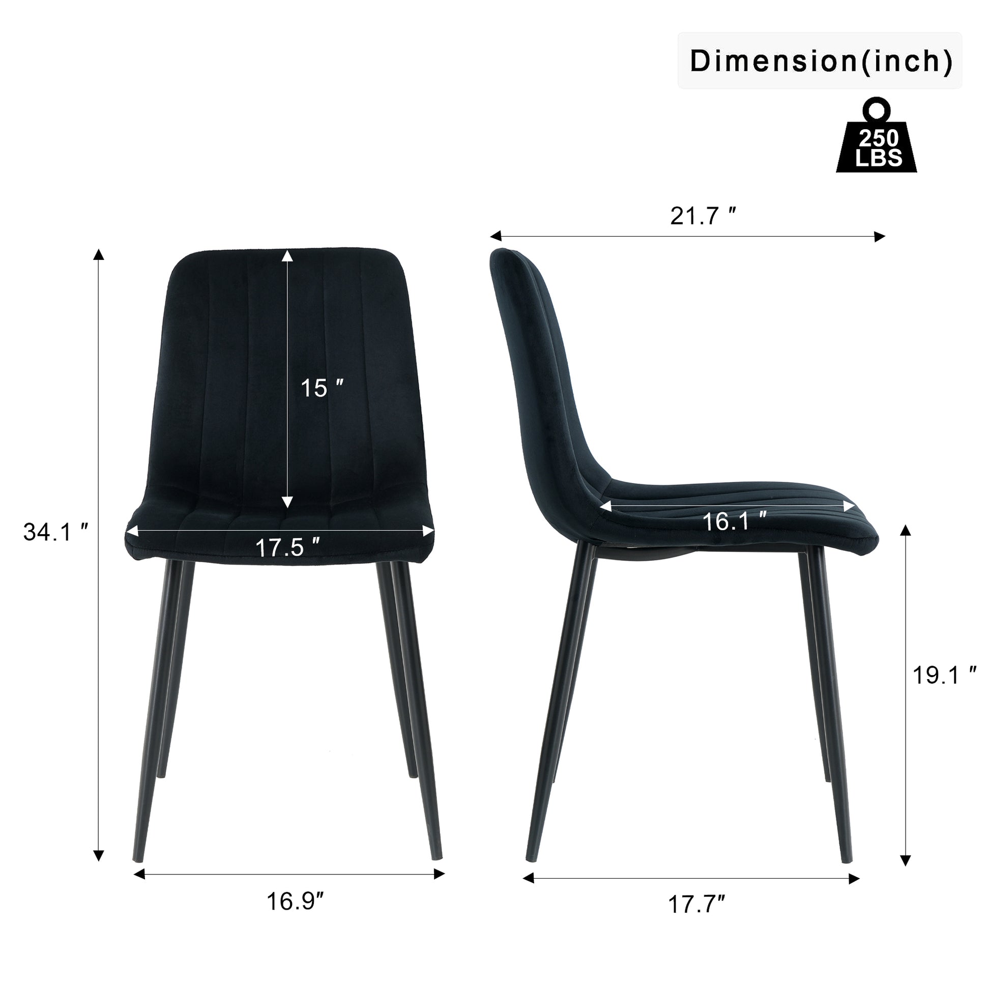 Indoor Black Velvet Dining Chair, Modern Kitchen Dining Chair With Cushion Back, Upholstered Side Chair With Black Coated Metal Legs, Family Kitchen Dining Room And Living Room Set Of 4 Metal Black