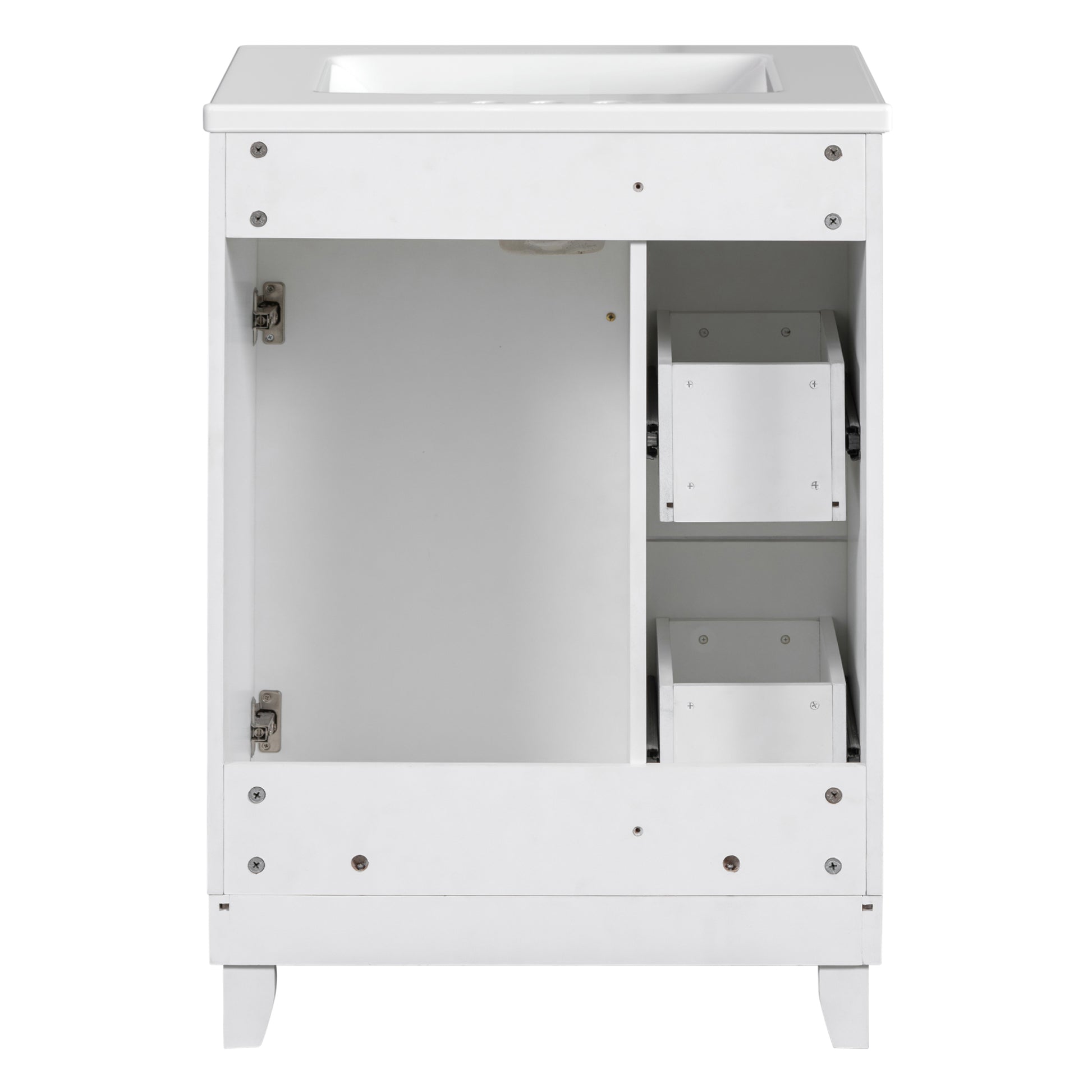 24 Inch Bathroom Vanity Cabinet With Ceramic Sink, 2 Drawers, 1 Door White Bathroom Solid Wood Mdf