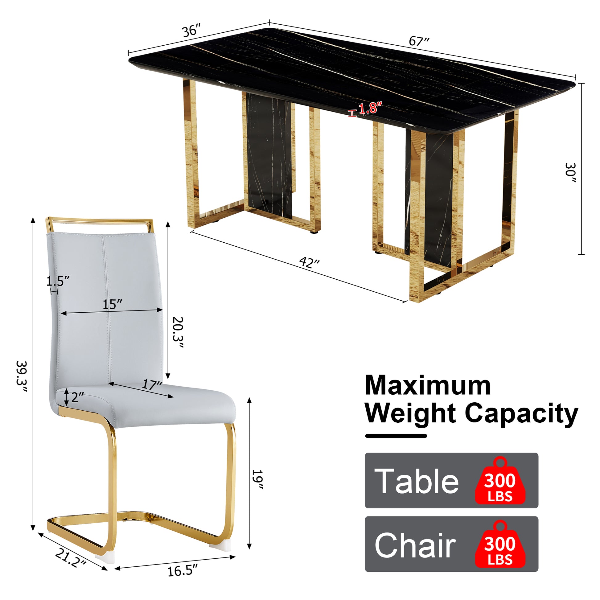 Table And Chair Set. Modern Dining Table With Mdf Top And Beautiful Mdf Legs. Equipped With Comfortable Pu Chairs And Metal Legs. Suitable For A Wide Range Of Decorative Styles. Black,Light Gray Seats 8 Mdf