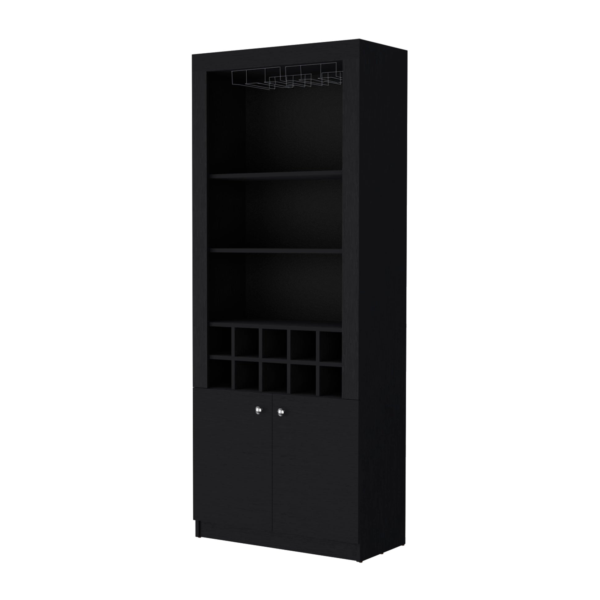 Cr Bar Cabinet, With Wine Storage And Thre Shelves Freestanding 5 Or More Spaces Black Primary Living Space Open Storage Space Contemporary,Modern Pine Particle Board Engineered Wood