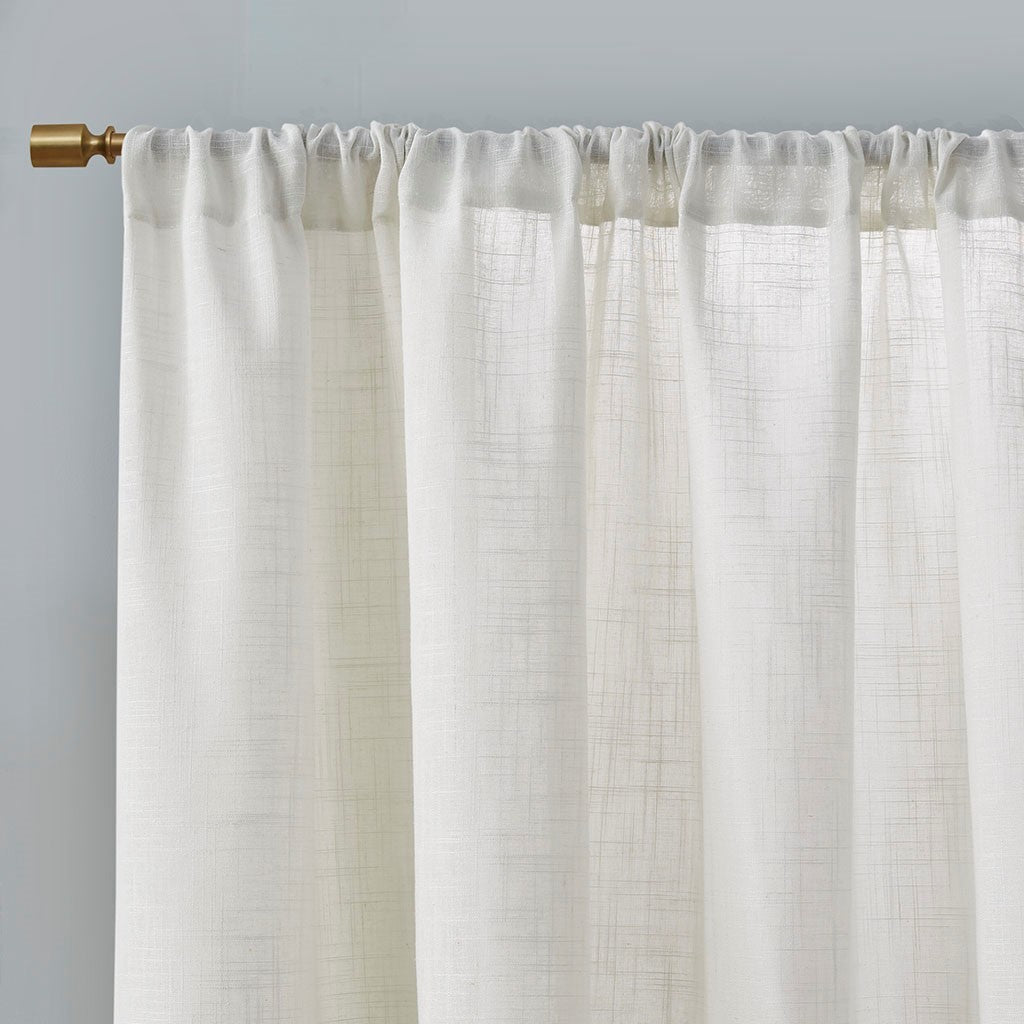 Linen Blend Light Filtering Curtain Panel Pair 2 Pcs Window Panels White Polyester