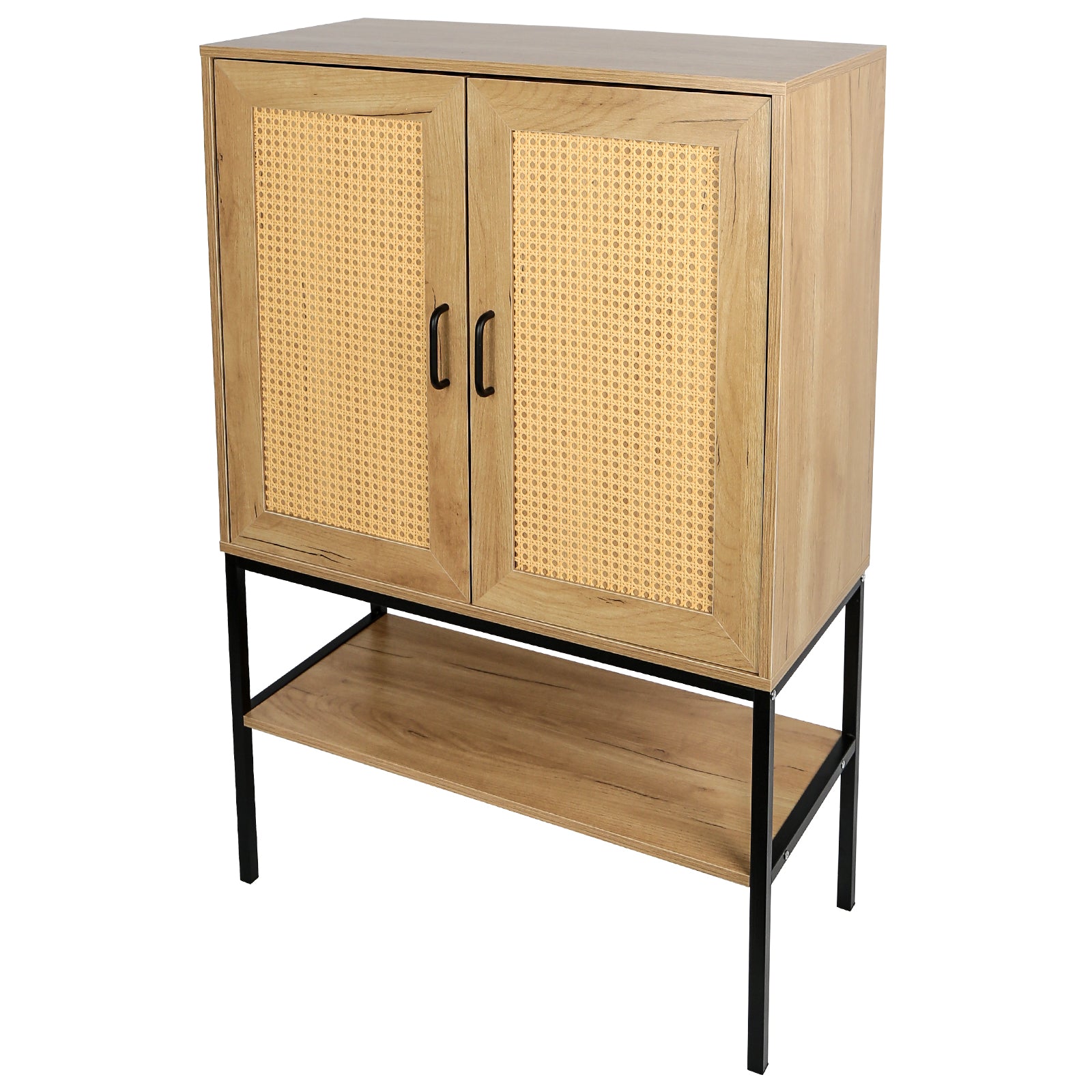 31.5 Inch Wide 2 Rattan Doors Free Standing Sideboard Storage Cabinet With One Open Bottom Shelf For Kitchen Dinning Room Living Room, Natural Color Freestanding 1 2 Shelves Natural Natural Primary Living Space Open Storage Space American Design Particle