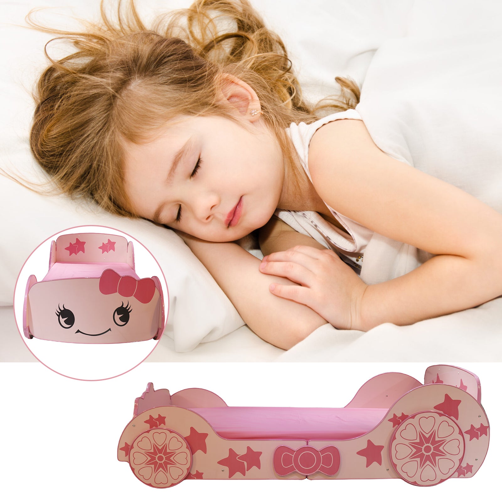 Little Star Cartoon Car Bed Twin Pink Mdf