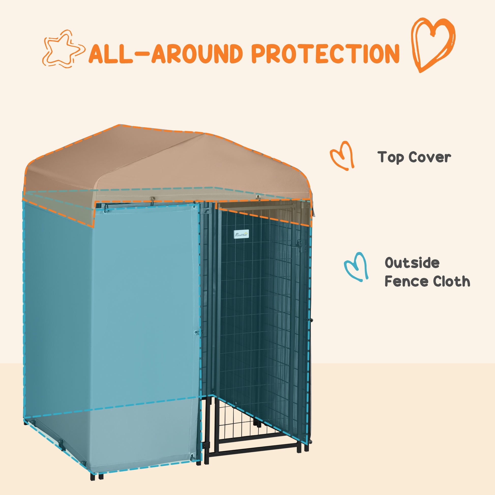 Pawhut 4' X 4' X 6' Outdoor Dog Kennel With Waterproof Canopy, Removable Windproof Walls, Dog Run Exercise Pen For Small & Medium Dogs, Chickens, Ducks Black Steel