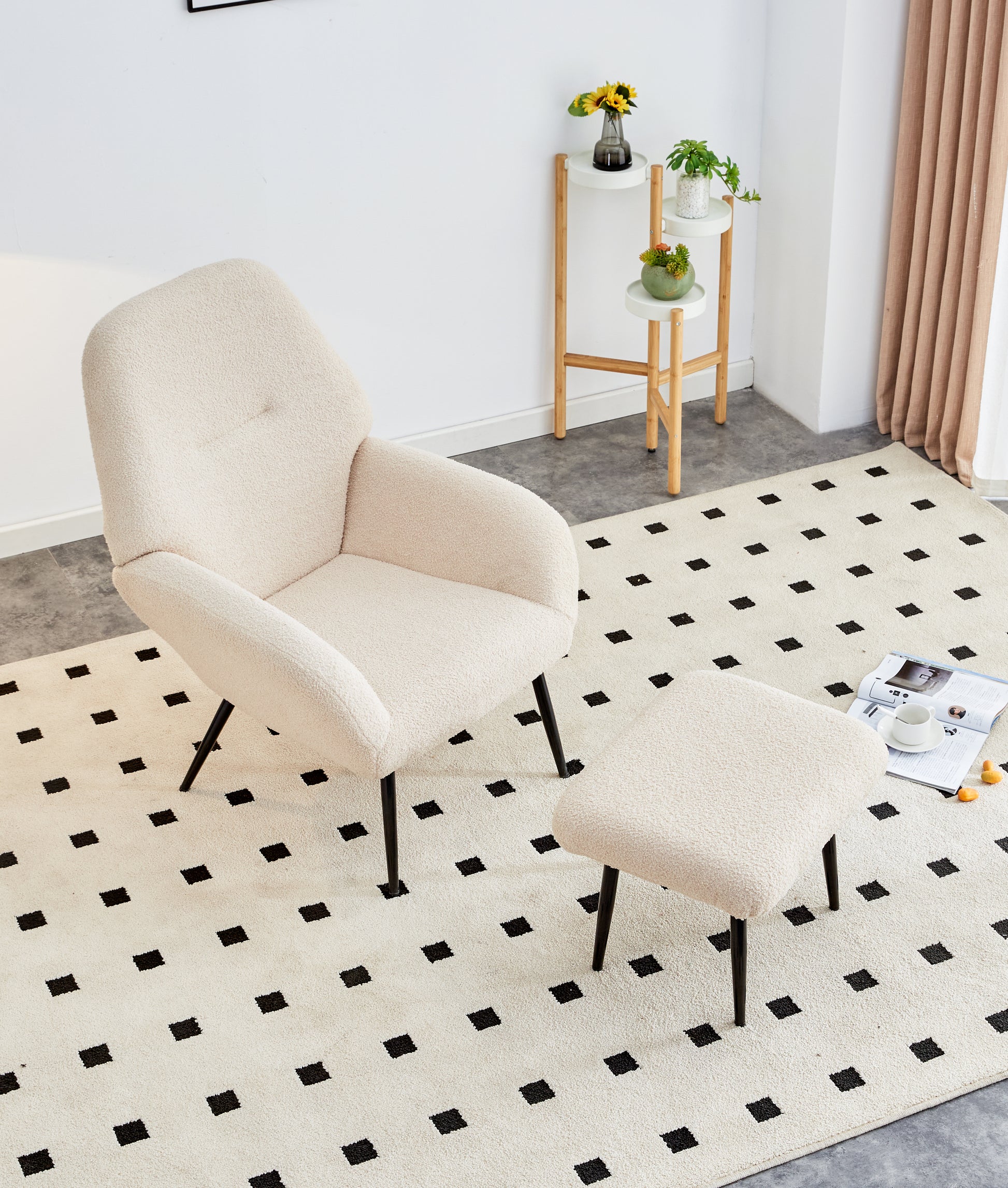 Light Luxury Single Sofa Modern Simple Living Room Balcony Leisure Sofa Chair,Beige Beige Sherpa 1 Seat