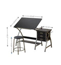 Drafting Table Sliver With Stool Silver Grey Mdf Metal