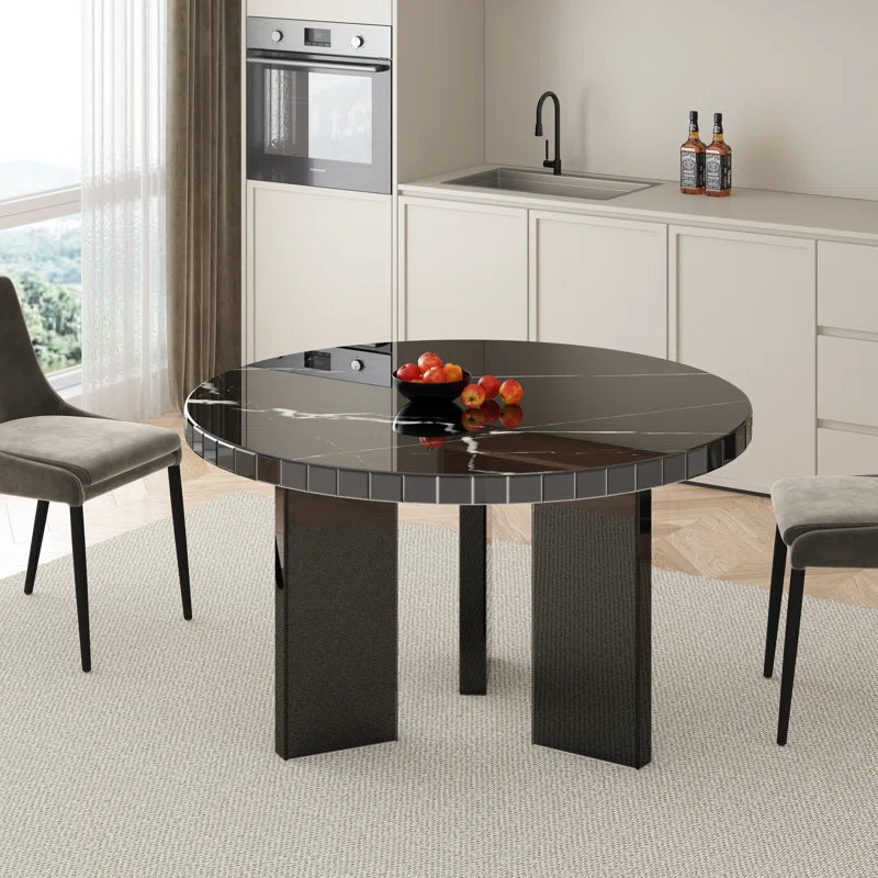 48" Round Faux Marble Mirrored Dining Table Black Mirrored Finish Desk And Hutch Dining Room Contemporary Freestanding Round Kitchen & Dining Tables Round Mdf Glass