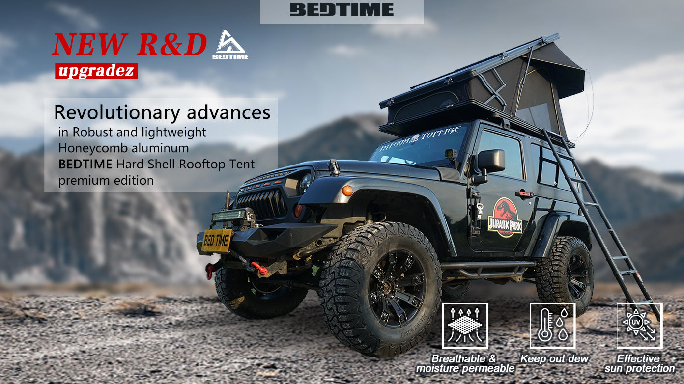 Bedtime Hard Shell Rooftop Tent Honeycomb Aluminum,Hydraulic Support,Three Second Speed Open,Roof Rack,High Sunscreen&Water Resistance Level,Sturdy,Better Ventilation For 2 3 People Car Suv Truck