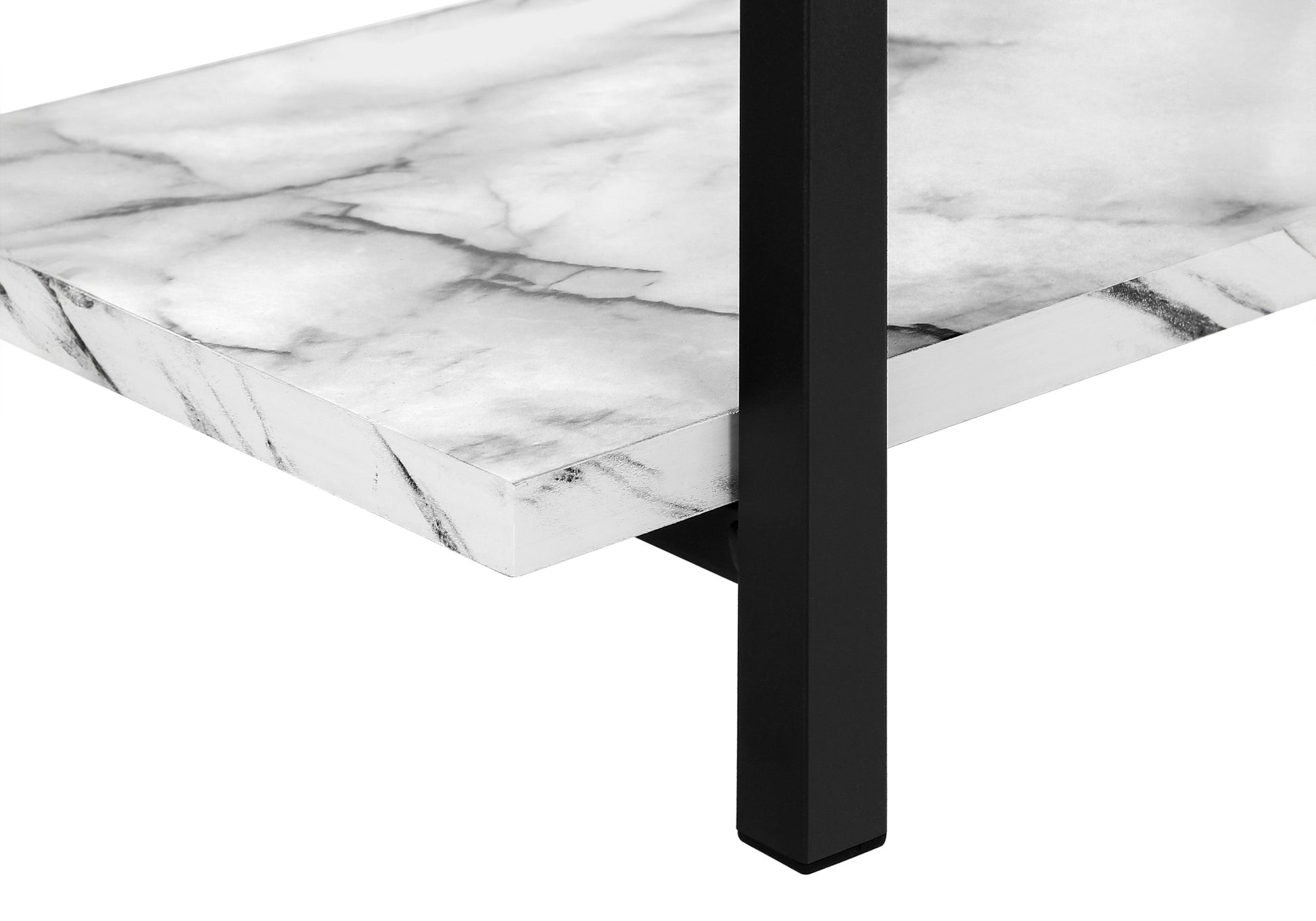 Accent Table, Console, Entryway, Narrow, Sofa, Living Room, Bedroom, White Marble Look Laminate, Black Metal, Contemporary, Modern White Particle Board