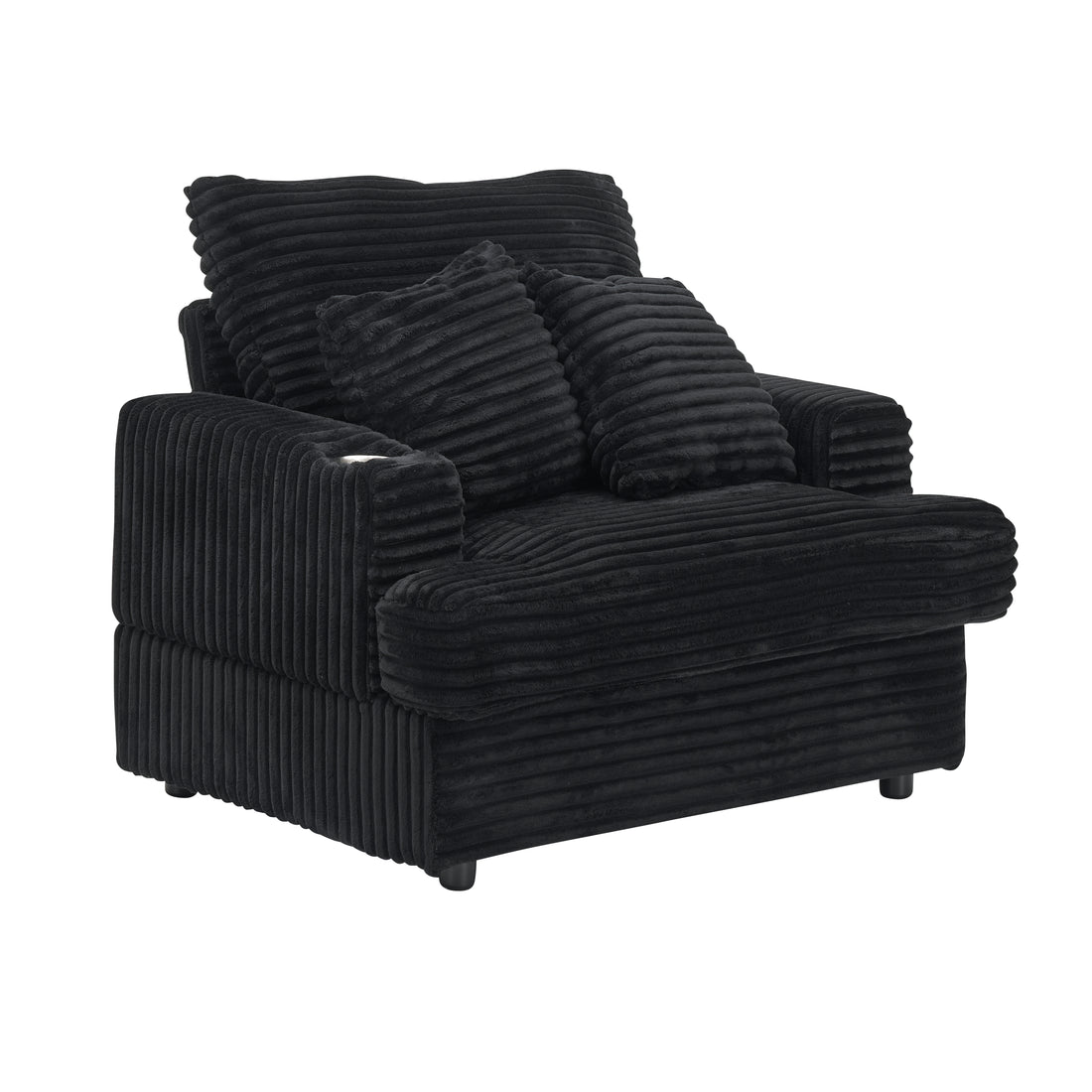 39 Inch Spring Upholstered Armchair And Ottoman Set Comfortable Single Sofa With Cup Holder And Corduroy Fabric, Perfect For Living Room Or Bedroom Black Corduroy 1 Seat