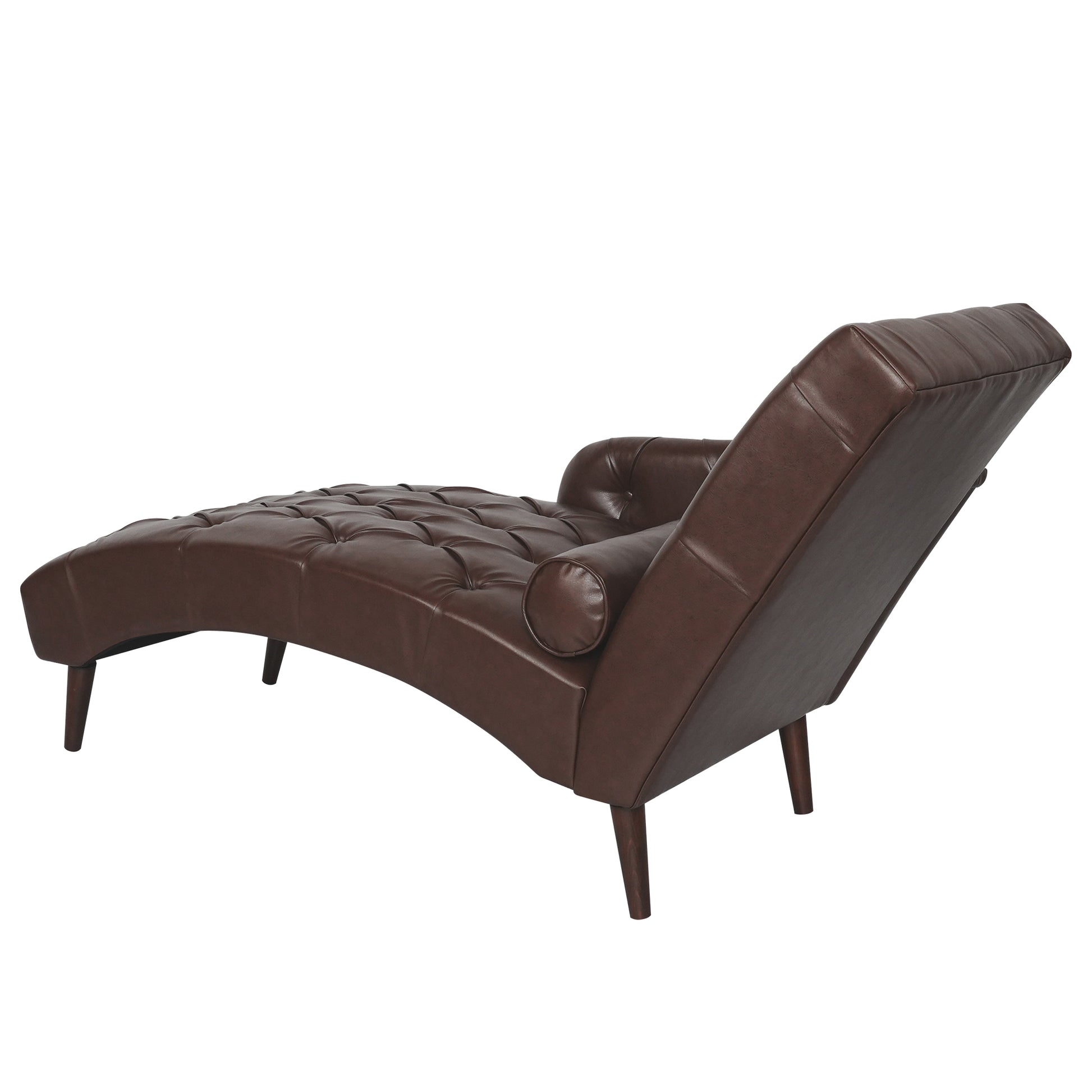 Chaise Lounge Arm Chair Indoor With Pillow And Solid Wood Legs, Leisure Accent Soft Chair With Tufted Back And Arm,Upholstered Chaise Couch Chair For Living Room, Bedroom,Dark Brown Pu Dark Brown Pu