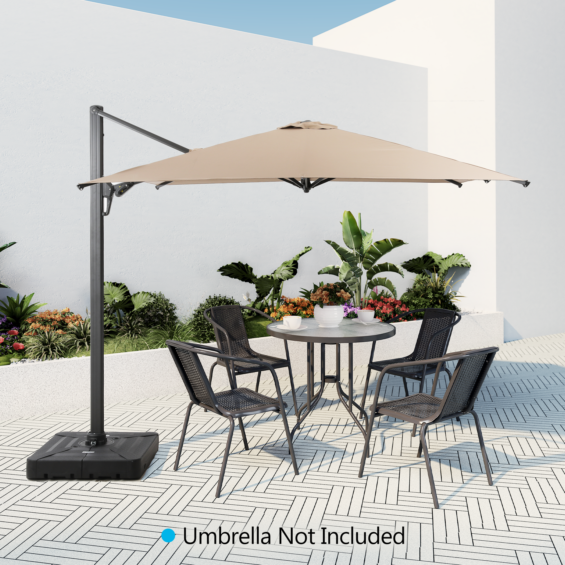 Patio Umbrella Base With Wheels, Square Outdoor Umbrella Stand For Cantilever Offset Umbrella, Water & Sand Filled, 440Lbs Weight Capacity Black Black Hdpe