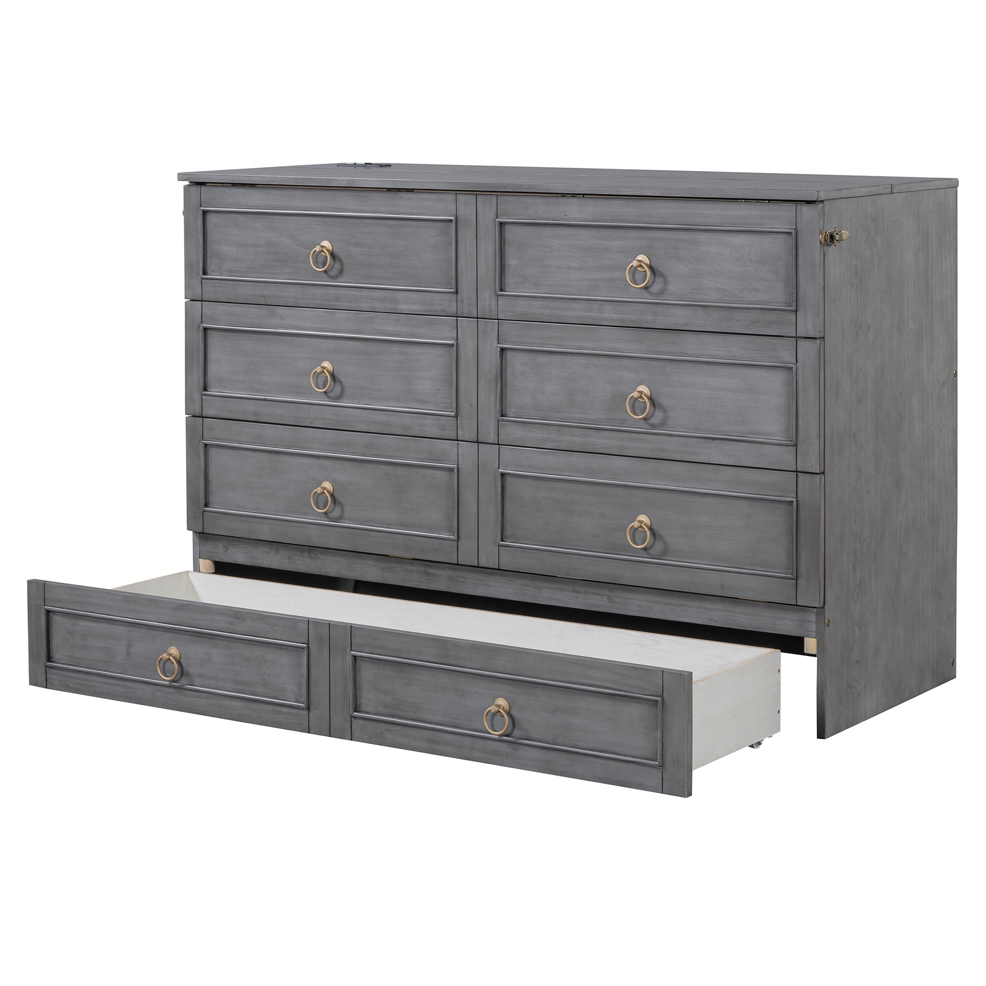 Queen Murphy Bed With Large Drawers,Gray Queen Gray Plywood