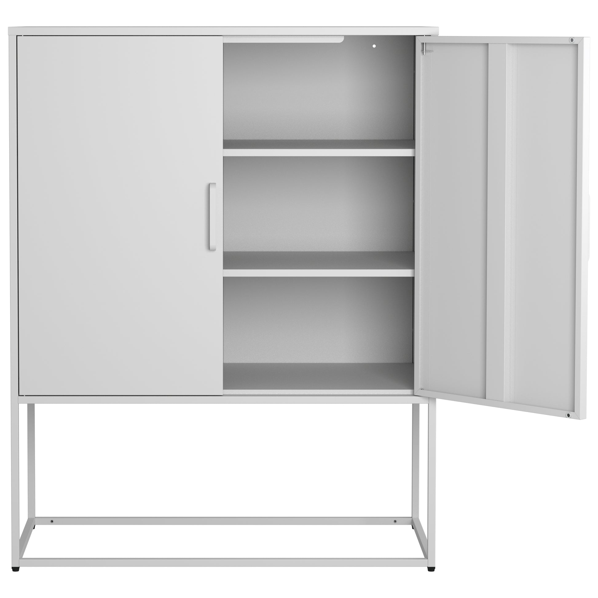 Heavy Duty Metal Buffet Sideboard Modern Steel Storage Cabinet With 2 Shelves, Free Standing Accent Cabinet With Magnetic Doors For Bedroom, Kitchen, And Home Office, Anti Tip Design Easy Assemble Accent Chests 1 2 Shelves Antique White Primary Living