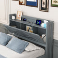 Twin Size Wooden Bed With Storage Headboard With Outlets, Extendable Bed With Twin Size Trundle With Three Storage Drawers,Gray Twin Gray Wood