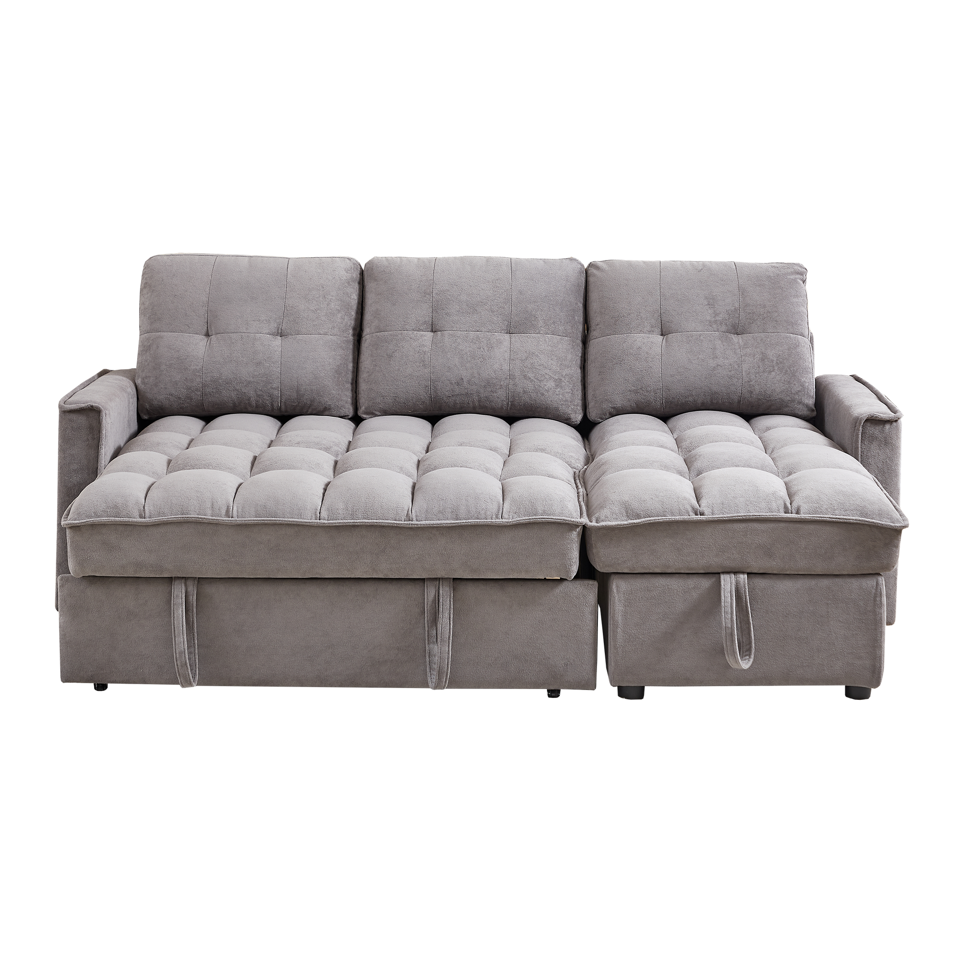 Mh 78.75" Reclining Sofa, Pull Out Sofa Bed With Usb And Tape C Charging Ports, L Shaped Sectional Sofa With Reclining Storage And Arm Side Organizer Pocket Features, Living Room Comfort Sofa Dark Grey Chenille Wood Primary Living Space Eucalyptus Foam