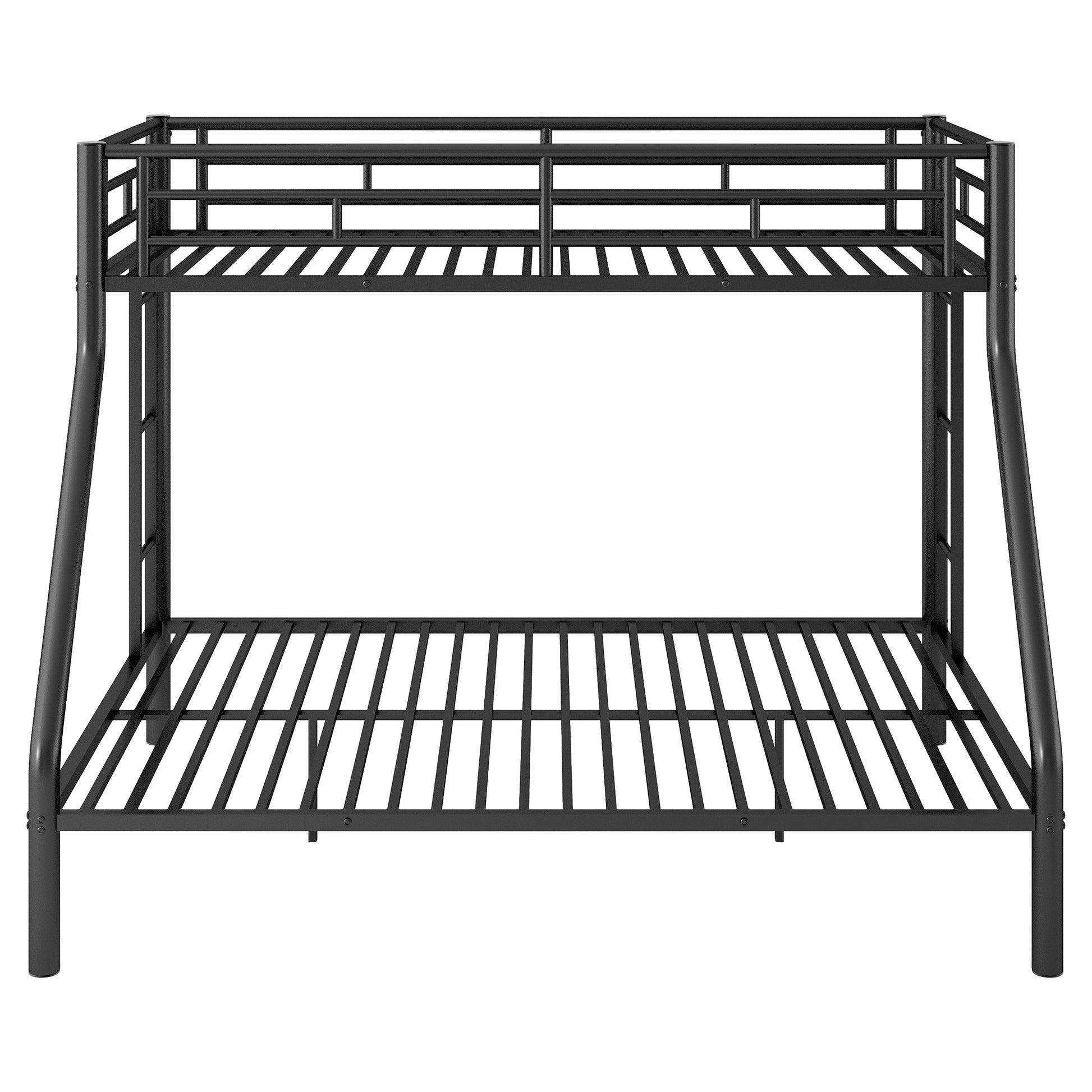 Twin Xl Over Queen Metal Bunk Bed With Ladder And Guardrails, Black Box Spring Not Required Twin Xl Black Metal Metal