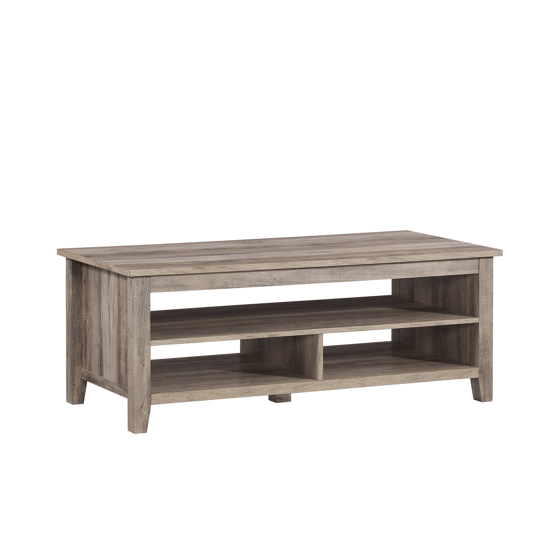 Coastal Grooved Panel Coffee Table With Lower Shelf Grey Wash Gray Wash Mdf Mdf