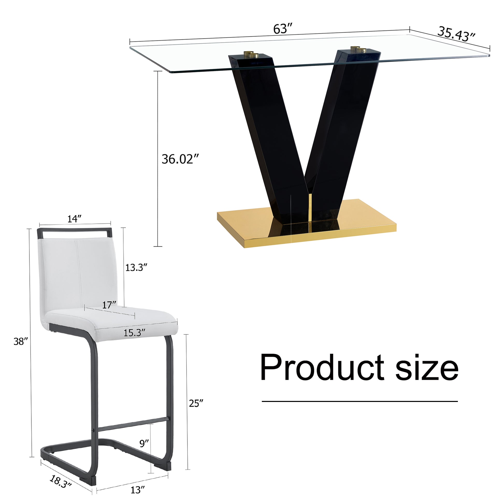 Table And Chair Set. A Rectangular Glass Dining Table With A 0.4 Inch Tempered Glass Tabletop And Mdf Board V Shaped Bracket, Paired With Chairs Consisting Of Pu Seat Cushions And Black Metal Legs. White Black Seats 6 Tempered Glass