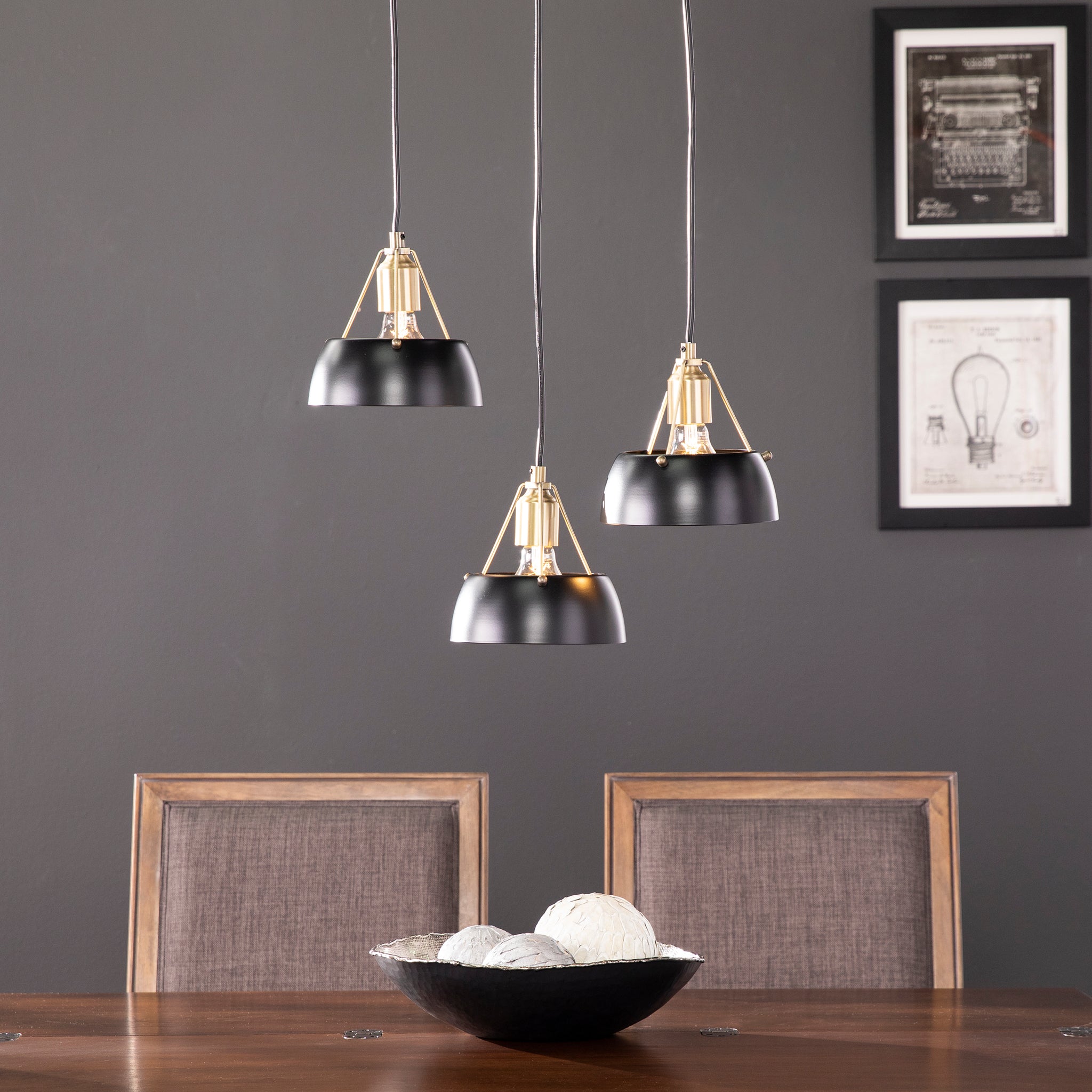 Renmarco Contemporary 3 Light Cluster Pendant Black Iron