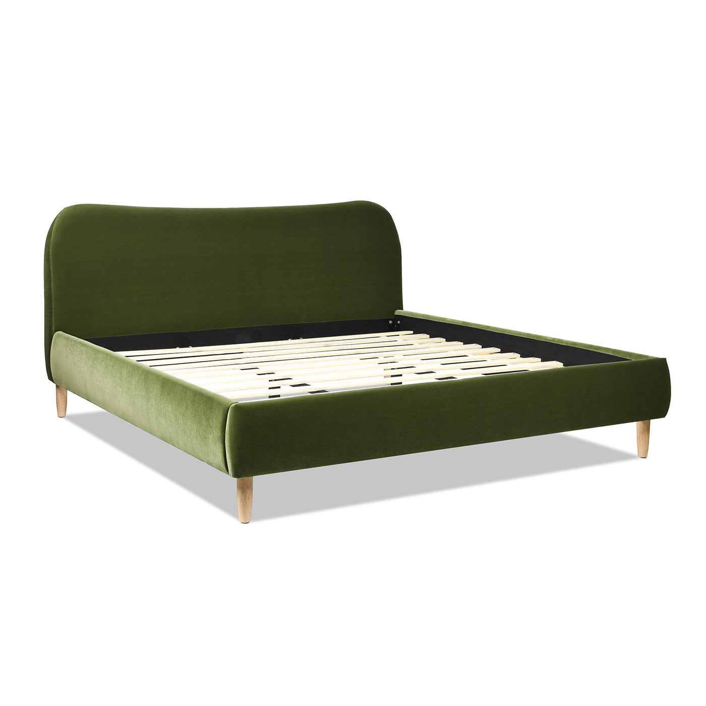 Roman Curved Headboard Upholstered Platform Bed, King, Olive Green Performance Velvet Box Spring Not Required King Olive Green Wood Foam Velvet Velvet