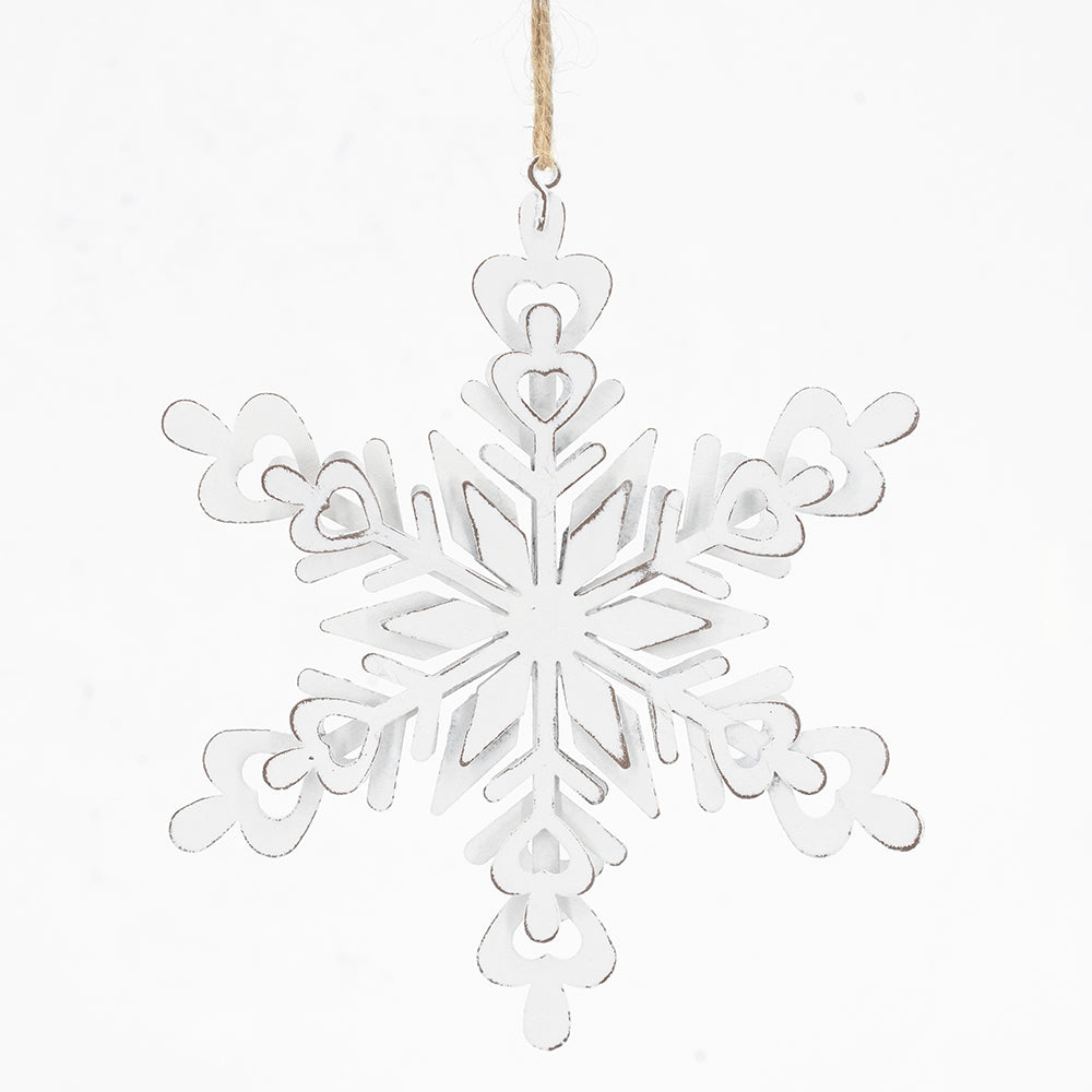 Set Of 6 Iron Snowflake Hanger, Decorative Hanging Ball Christmas Tree Ornaments For Holiday Party Decorations White Iron