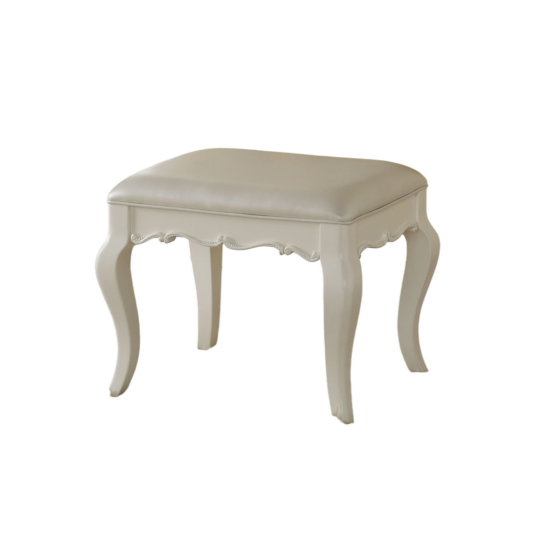 Pearl And Pearl White Padded Vanity Stool White Vanity Stools Bedroom Rectangular White Faux Leather