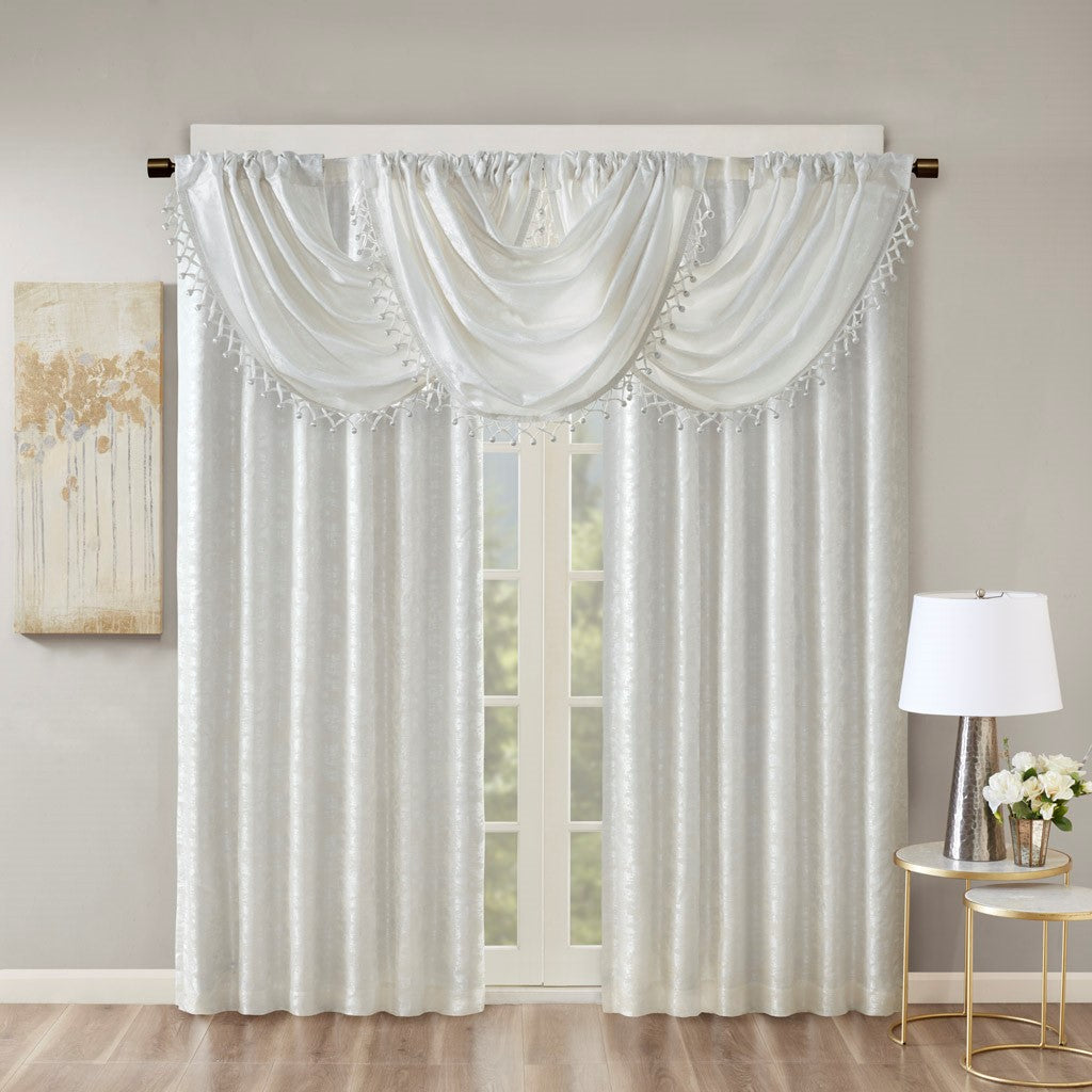 Jacquard Lined Total Blackout Rod Pocket Back Tab Curtain Panel Only 1 Pc Panel White Polyester