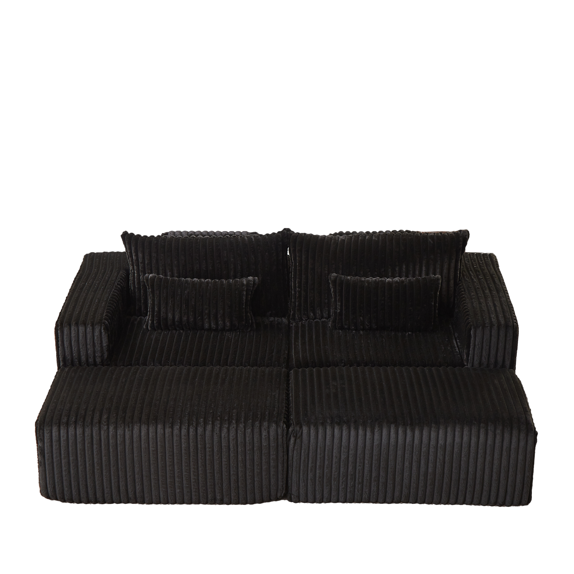 87" Oversized Sectional Lounge Chaise,No Assembly Required,Cloud Plush Loveseat With Two Removable Footstool,Fluffy Modern Sleeper Chair For Indoor Living Room Bedroom Black Corduroy 2 Seat