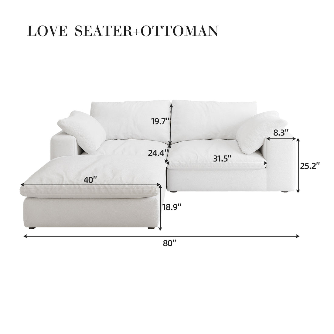Cloud Modular Sectional Sofa Couch For Living Room,80"Down Filled Comfort Sofa ,2 Seater 1Ottoman Couches For Livingroom Apartment,Sofa Cover Washable And Replaceable 2Seaters 1Ottoman White Polyester Primary Living Space Soft Down Filling,Fabric,Foam 3