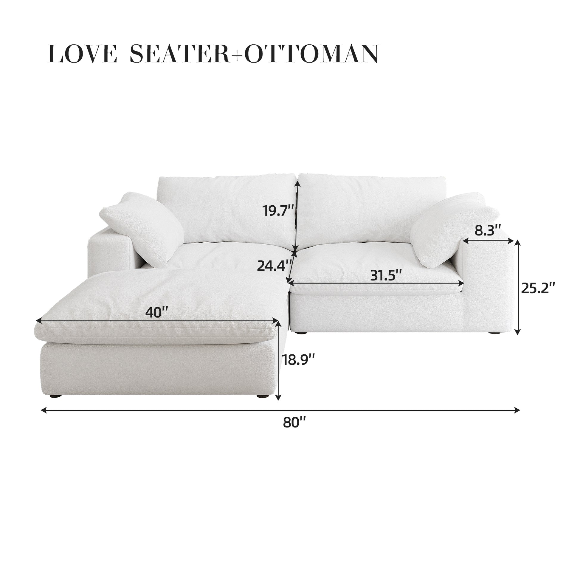 Cloud Modular Sectional Sofa Couch For Living Room,80"Down Filled Comfort Sofa ,2 Seater 1Ottoman Couches For Livingroom Apartment,Sofa Cover Washable And Replaceable 2Seaters 1Ottoman White Polyester Primary Living Space Soft Down Filling,Fabric,Foam 3