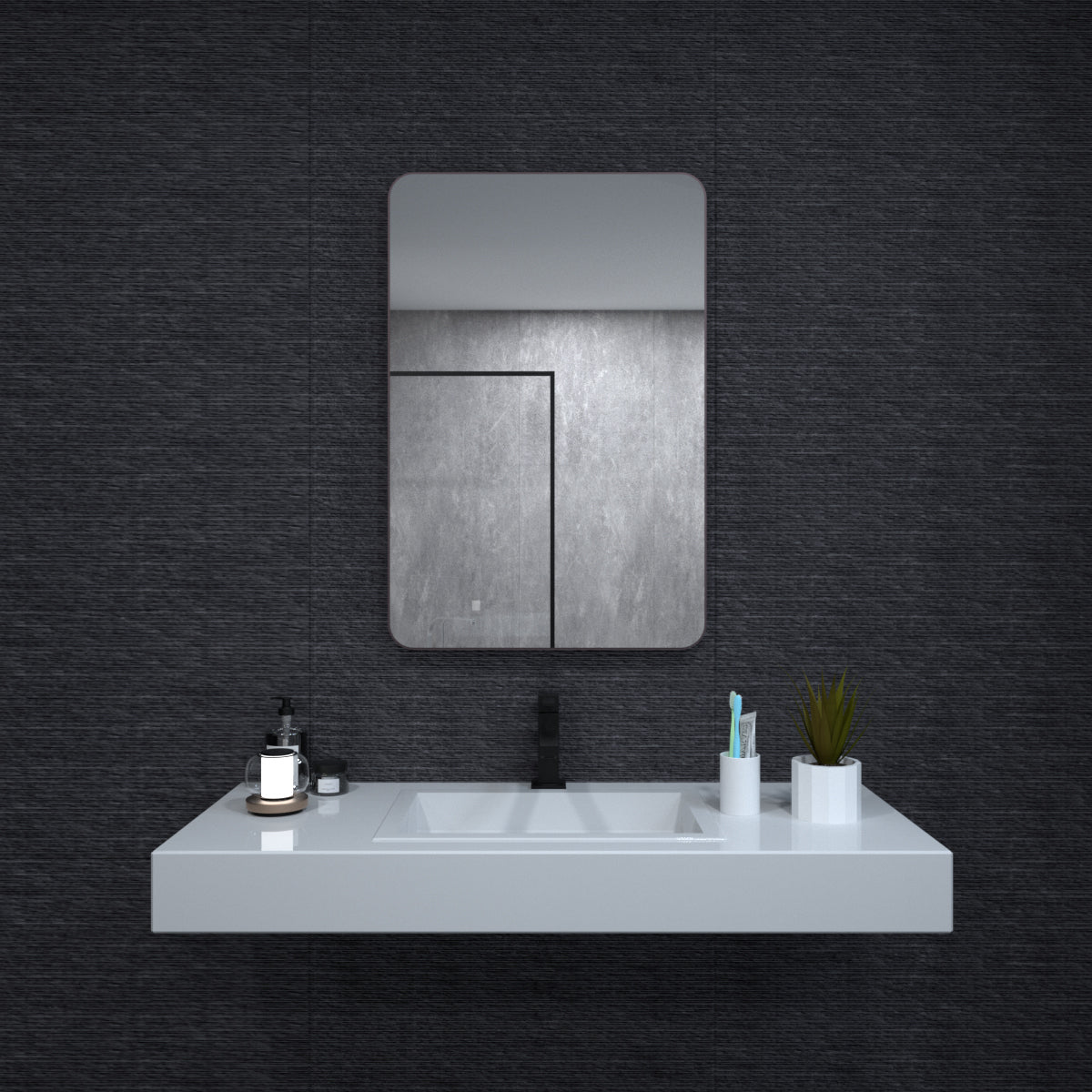 24X36 In. Aluminum Framed Rounded Rectangle Bathroom Wall Mirror, Oil Rubbed Bronze Bathroom Vanity Mirror Farmhouse, Anti Rust, Tempered Glass Mirrors, Hangs Horizontally Or Vertiy Oil Rubbed Bronze Aluminum