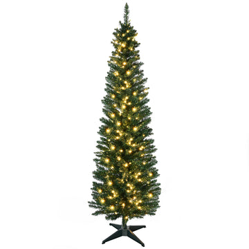 Homcom 7' Tall Pre Lit Slim Noble Fir Artificial Christmas Tree With Realistic Branches, 200 Warm White Led Lights And 499 Tips, Green Green Plastic