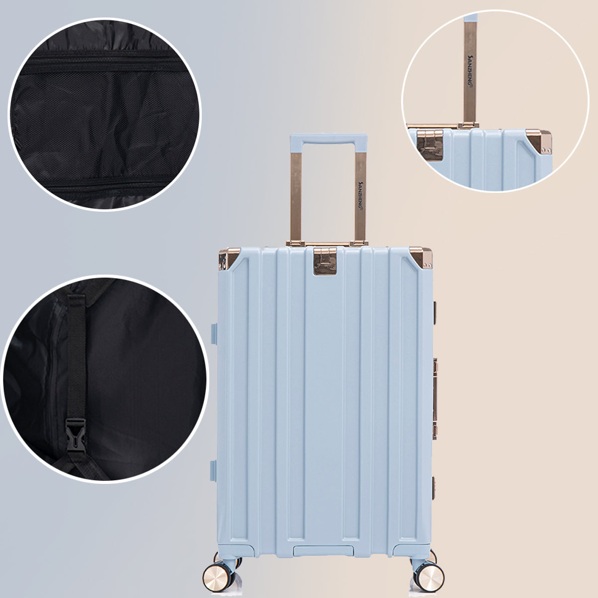 Luggage Sets Expandable Aluminum 20 24 28 Inch Three Model Set, Stylish Suitcase With Aluminum Frame Password Lock, Suitable For Travel Suitcases And Suitcases Blue Contemporary Aluminum