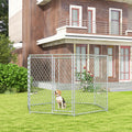 Pawhut 9.2' X 8' X 5.6' Dog Kennel, Outdoor Dog Run With Lockable Door For Medium And Large Sized Dogs, Silver Silver Steel