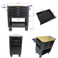 4 Drawers Multifunctional Tool Cart With Wheels And Wooden Top Black Black Metal