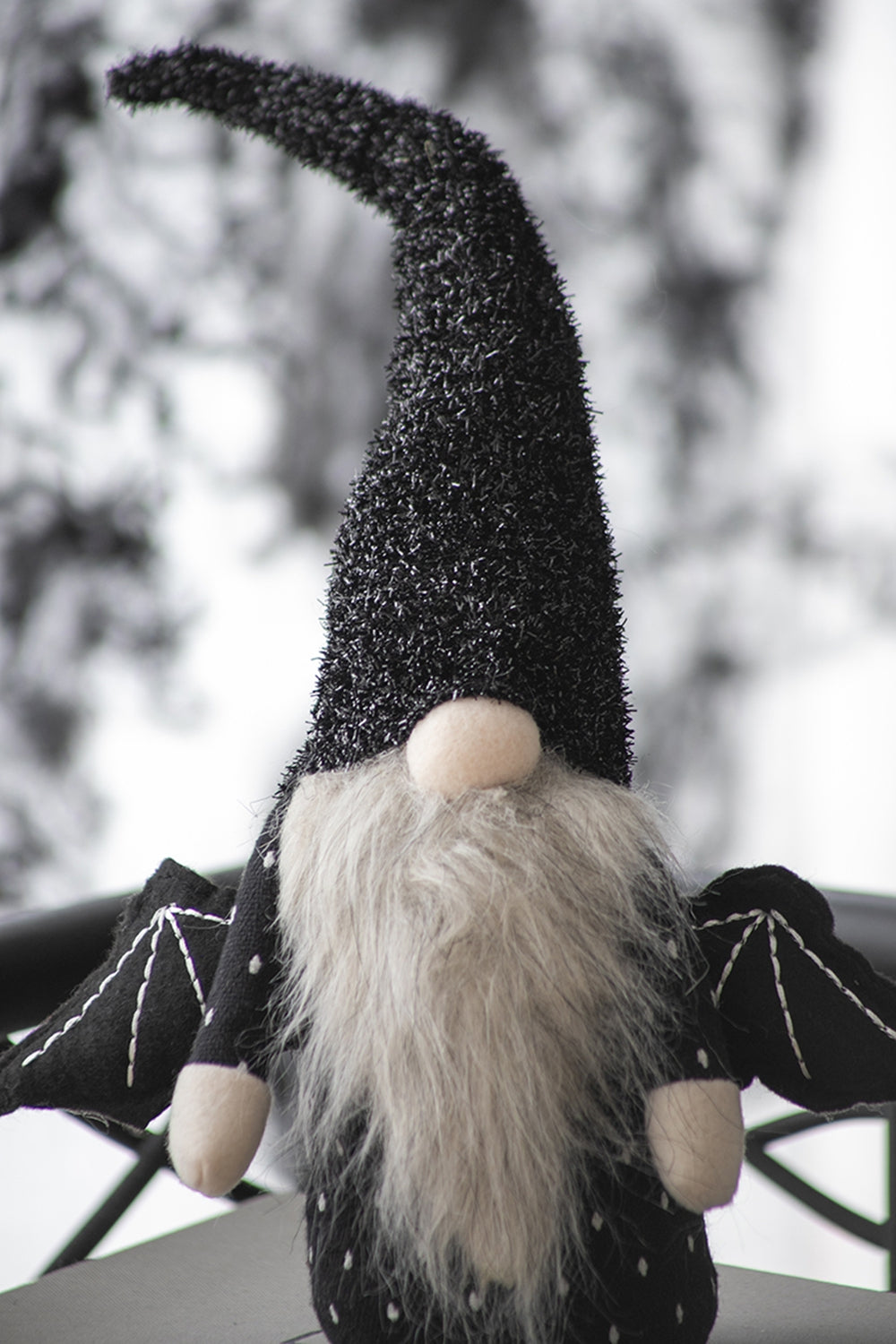 10X3X15.5" Fabric Black Gnome With Wings Decor, For Halloween Decor Black White Polyester