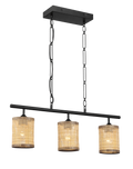 Elysian Three Lights Island With Natural Rattan Shade Farmhouse Chain Ceiling Lamp Black,Rattan Ceiling Lights Farmhouse Metal,Rattan