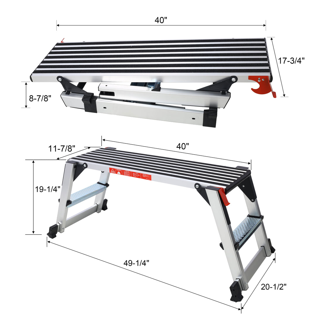 Aluminum Platform Non Slip Folding Work Bench Drywall Stool Ladder 330Lbs Capacity Silver Aluminium Alloy