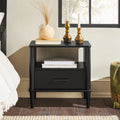 Transitional Solid Wood Spindle Nightstand Black Black Metal Pine