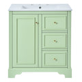 30 Inch Bathroom Vanity Cabinet With Ceramic Basin, 3 Drawers And Adjustable Shelves Green Bathroom Solid Wood Mdf