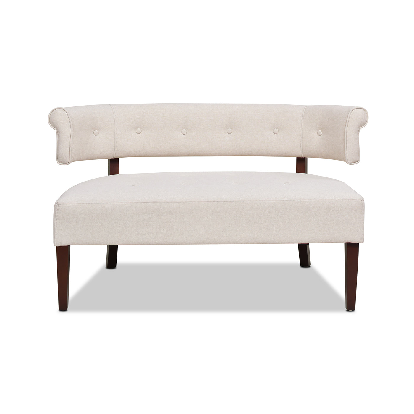 Jared Roll Arm Tufted Bench Settee, Sky Neutral Beige Polyester Beige Foam Polyester