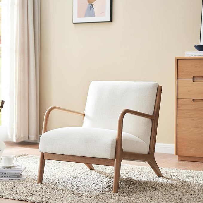 Living Room Accent Arms Bedroom,Office,Apartment, Reading Chair, Single, Linen Fabric White 2 White Wood