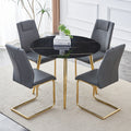 1 Table And 4 Chairs, A Modern Minimalist Circular Dining Table With A 40 Inch Black Imitation Marble Glass Tabletop And Gold Plated Metal Legs, And 4 Modern Gold Plated Metal Leg Chairs. Black Gold Seats 4 Glass