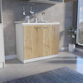 Freestanding Sink, Double Door Cabinet, Two Shelves, White Light Oak Multicolor Solid Wood Mdf Engineered Wood