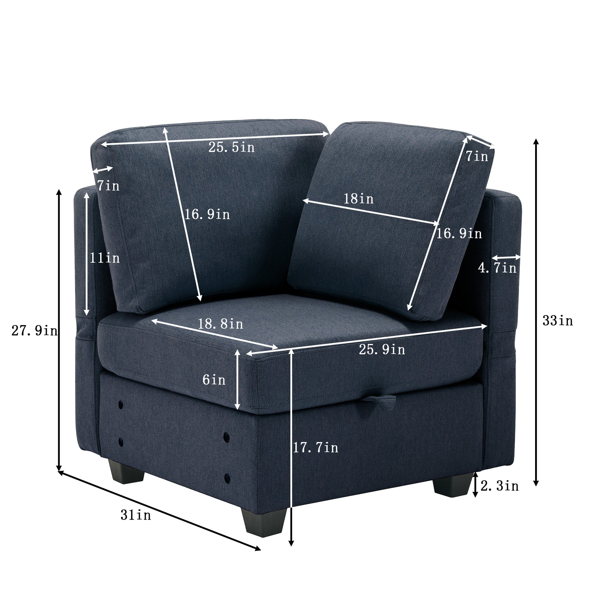 Adjustable Arms And Backs Modern U Shape Linen Couch Modular Sectional Sofa Couch With Storage Seat, Large Convertible Sofa With Reversible Chaise For Living Room Apartment Office, Blue Blue Polyester 4 Seat